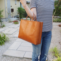 hand stitch + umber leather tote bag 3枚目の画像