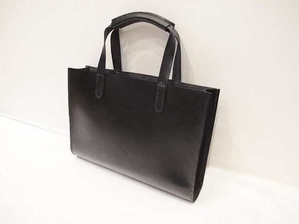 hand stitch + black leather tote bag 4枚目の画像