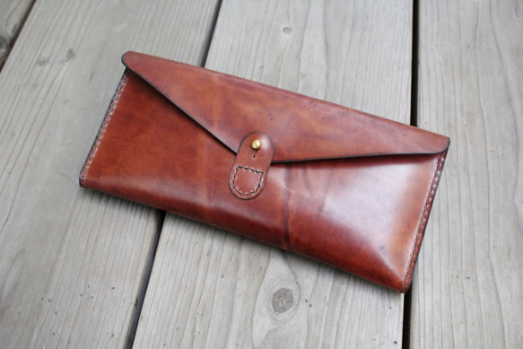 hand stitch + antique brown leather clutch bag 2枚目の画像