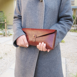 hand stitch + antique brown leather clutch bag 5枚目の画像