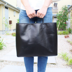 hand stitch + black leather tote bag 3枚目の画像