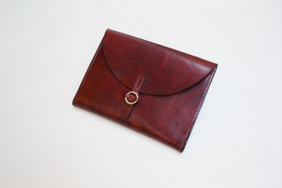 hand stitch + antique brown leather clutch bag 1枚目の画像