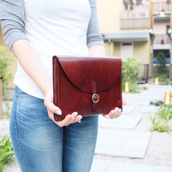 hand stitch + antique brown leather clutch bag 2枚目の画像