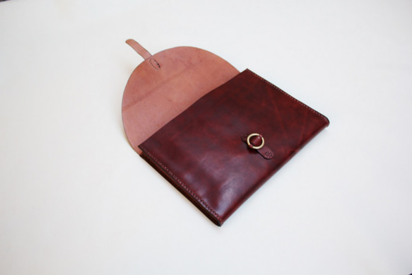 hand stitch + antique brown leather clutch bag 5枚目の画像