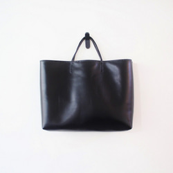hand stitch + black leather tote bag 1枚目の画像