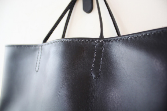 hand stitch + black leather tote bag 4枚目の画像