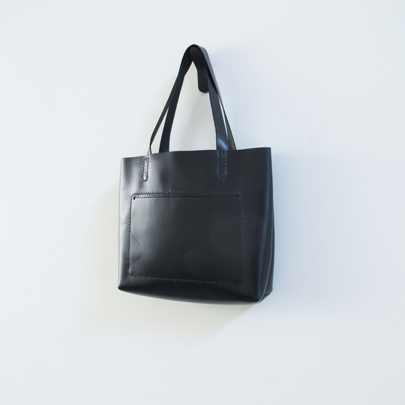 hand stitch + black leather mini tote bag 1枚目の画像