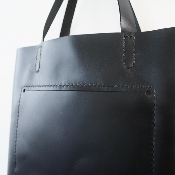 hand stitch + black leather mini tote bag 5枚目の画像