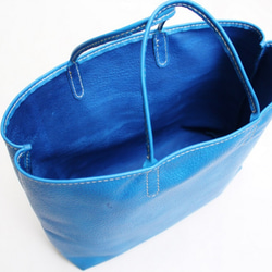 hand stitch + blue leather tote bag 5枚目の画像