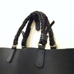hand stitch + knitting straps black leather tote bag 5枚目の画像