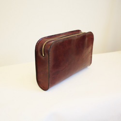 hand stitch + antique brown leather zip clutch bag 5枚目の画像