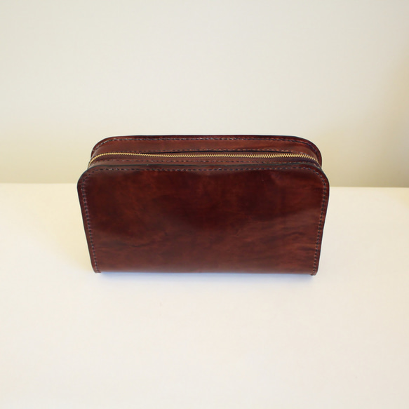 hand stitch + antique brown leather zip clutch bag 6枚目の画像