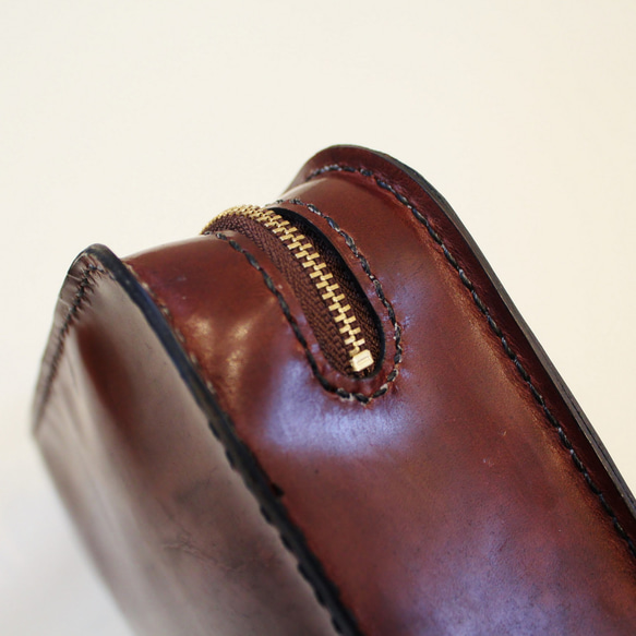 hand stitch + antique brown leather zip clutch bag 7枚目の画像