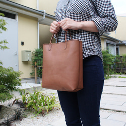 hand stitch + natural brown leather tote bag 3枚目の画像