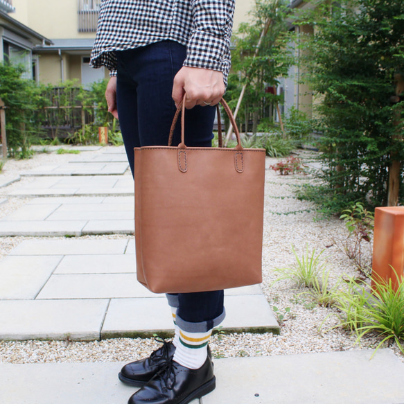 hand stitch + natural brown leather tote bag 4枚目の画像