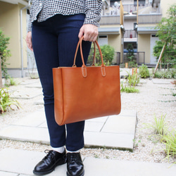 hand stitch + umber leather tote bag 3枚目の画像