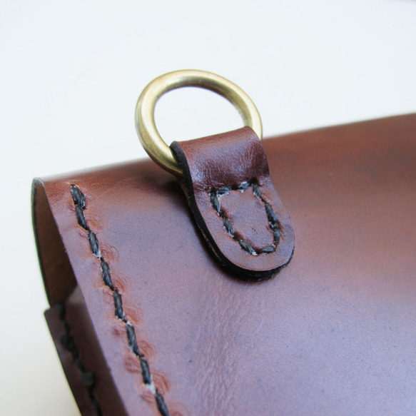 hand stitch + antique brown leather square clutch bag 8枚目の画像