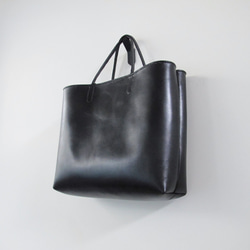 hand stitch + black leather tote bag 1枚目の画像