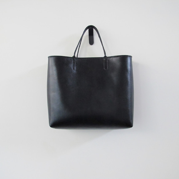 hand stitch + black leather tote bag 5枚目の画像