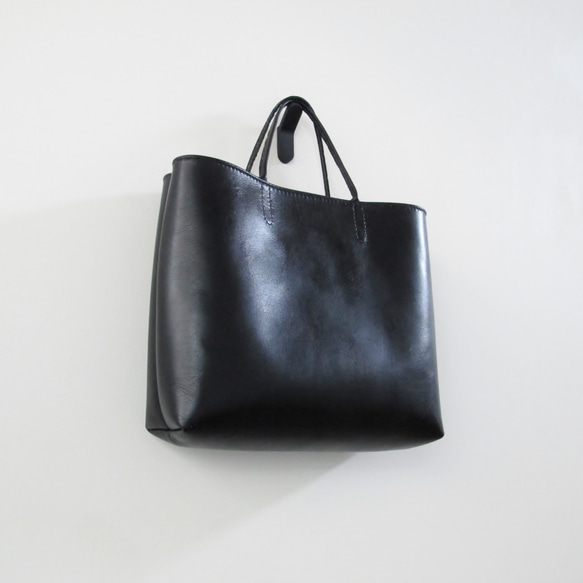 hand stitch + black leather tote bag 6枚目の画像