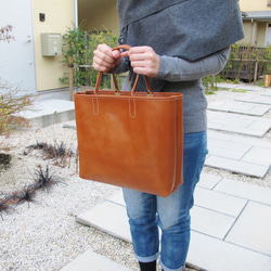 hand stitch + umber leather tote bag 3枚目の画像