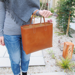 hand stitch + umber leather tote bag 4枚目の画像