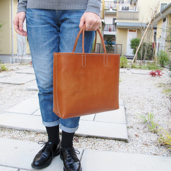 hand stitch + umber leather tote bag 5枚目の画像