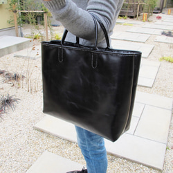 hand stitch + black leather tote bag 4枚目の画像