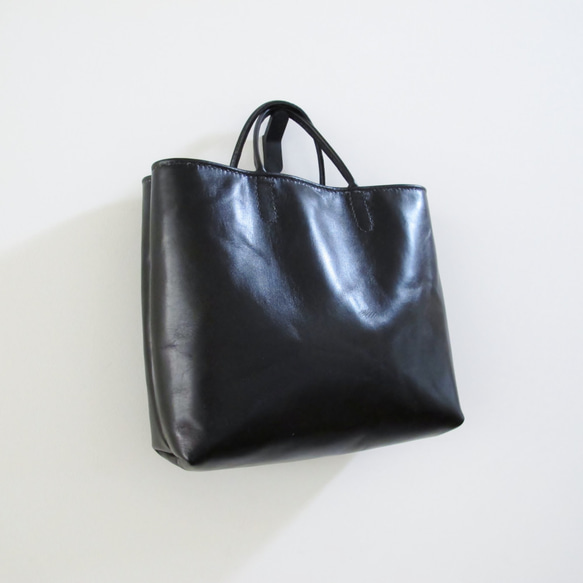 hand stitch + black leather tote bag 7枚目の画像