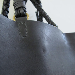 hand stitch + knitting straps black leather tote bag 7枚目の画像