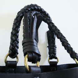 hand stitch + knitting straps black leather tote bag 8枚目の画像