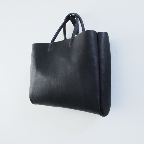 hand stitch + black leather tote bag 1枚目の画像