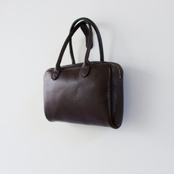 hand stitch + dark brown leather zip hand bag inner sewing 1枚目の画像