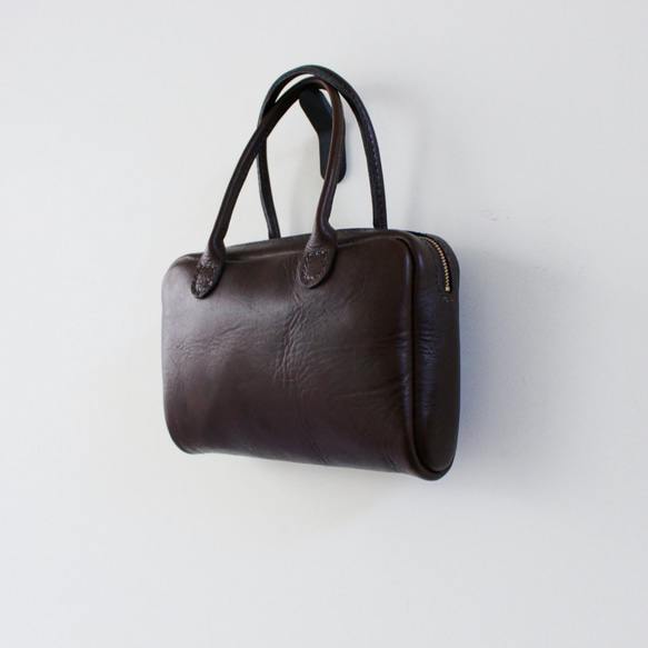 hand stitch + dark brown leather zip hand bag inner sewing 1枚目の画像