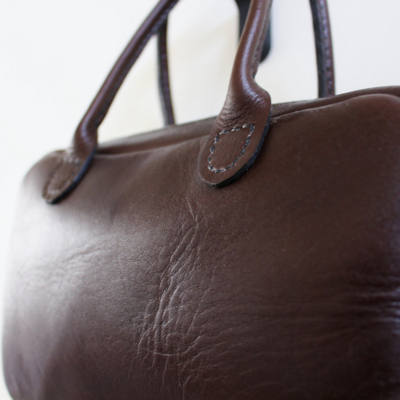 hand stitch + dark brown leather zip hand bag inner sewing 7枚目の画像