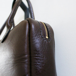 hand stitch + dark brown leather zip hand bag inner sewing 8枚目の画像