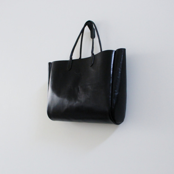 hand stitch + black leather tote bag 1枚目の画像