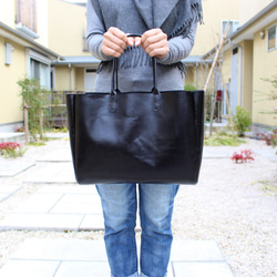 hand stitch + black leather tote bag 2枚目の画像