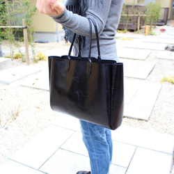 hand stitch + black leather tote bag 4枚目の画像