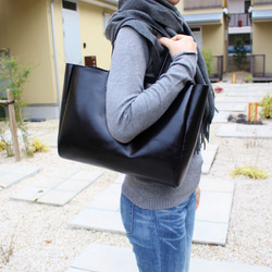 hand stitch + black leather tote bag 5枚目の画像