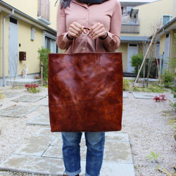 hand stitch + antique brown leather tote bag 2枚目の画像