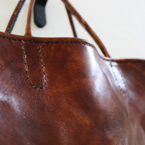 hand stitch + antique brown leather tote bag 9枚目の画像