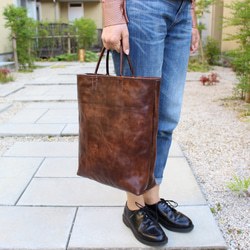 hand stitch + antique dark brown leather tote bag 4枚目の画像