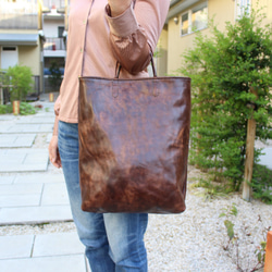 hand stitch + antique dark brown leather tote bag 6枚目の画像