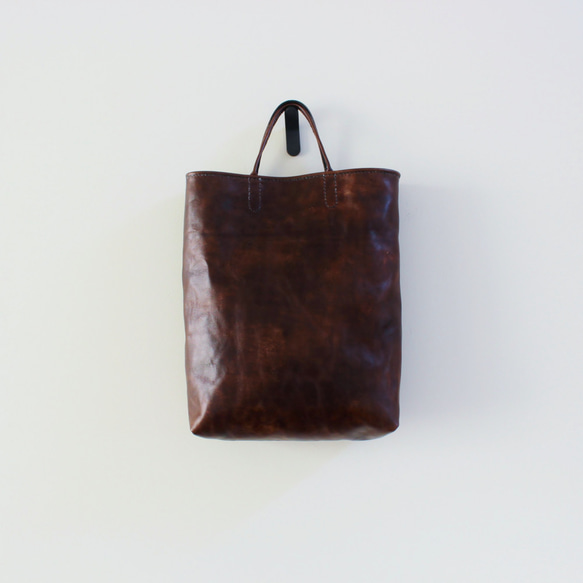 hand stitch + antique dark brown leather tote bag 7枚目の画像