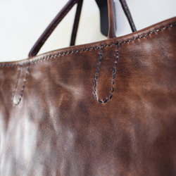 hand stitch + antique dark brown leather tote bag 8枚目の画像