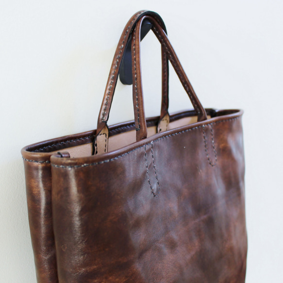 hand stitch + antique dark brown leather tote bag 9枚目の画像