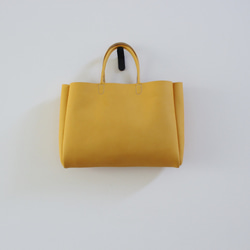 hand stitch + cream yellow leather tote bag 6枚目の画像