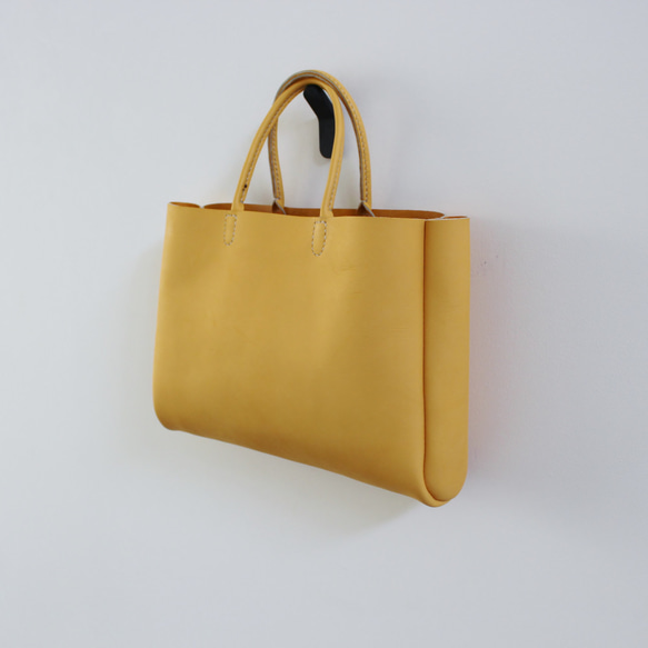 hand stitch + cream yellow leather tote bag 7枚目の画像