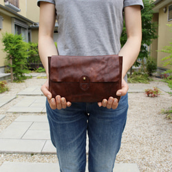 hand stitch + antique dark brown leather clutch bag 2 2枚目の画像